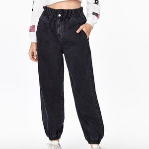 Shein High Waisted Paperbag Tapered Jeans black